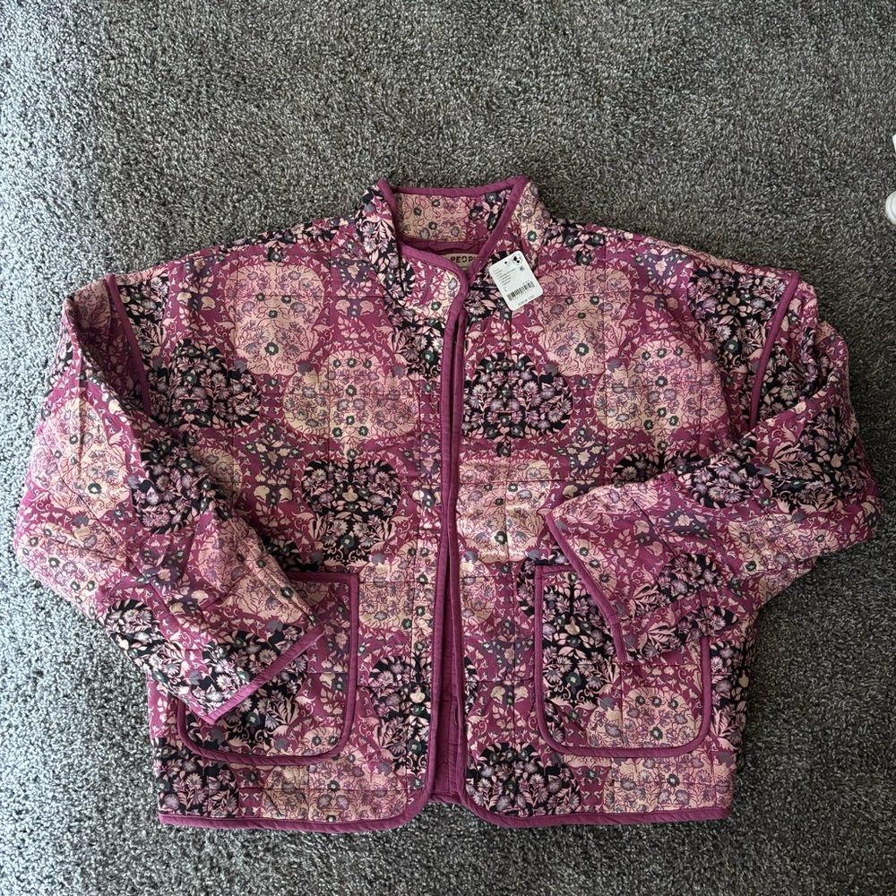 Free People Pink Paisley Quilted Jacket